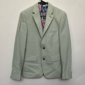 Harry Brown Sage Green Wool Blend Pink Floral Lined Suit Jacket Size 36R Men's
